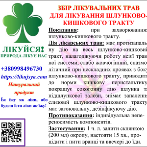ЗБІР ЛІКУВАЛЬНИХ ТРАВ ДЛЯ ШЛУНКОВО-КИШКОВОГО ТРАКТУ