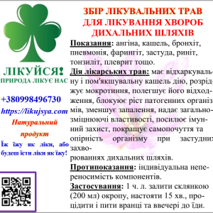 ЗБІР ЛІКУВАЛЬНИХ ТРАВ ДЛЯ ЛІКУВАННЯ ХВОРОБ ДИХАЛЬНИХ ШЛЯХІВ 200гр