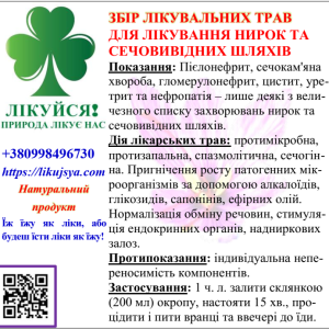 ЗБІР ЛІКУВАЛЬНИХ ТРАВ ДЛЯ ЛІКУВАННЯ НИРОК ТА СЕЧОВИВІДНИХ ШЛЯХІВ 200гр
